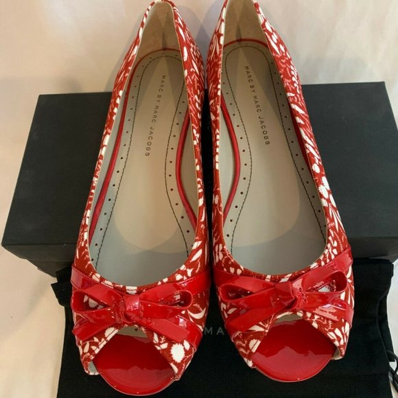 Marc by Marc Jacobs 615172 Chic Ballet Open Toe Flats NEW Size 39.5 US 9.5 Red - Picture 2 of 6